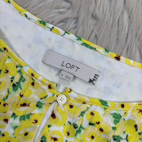 LOFT Women's XL Yellow Floral Blouson Dress Spring Easter Feminine Cottagecore - Picture 6 of 7